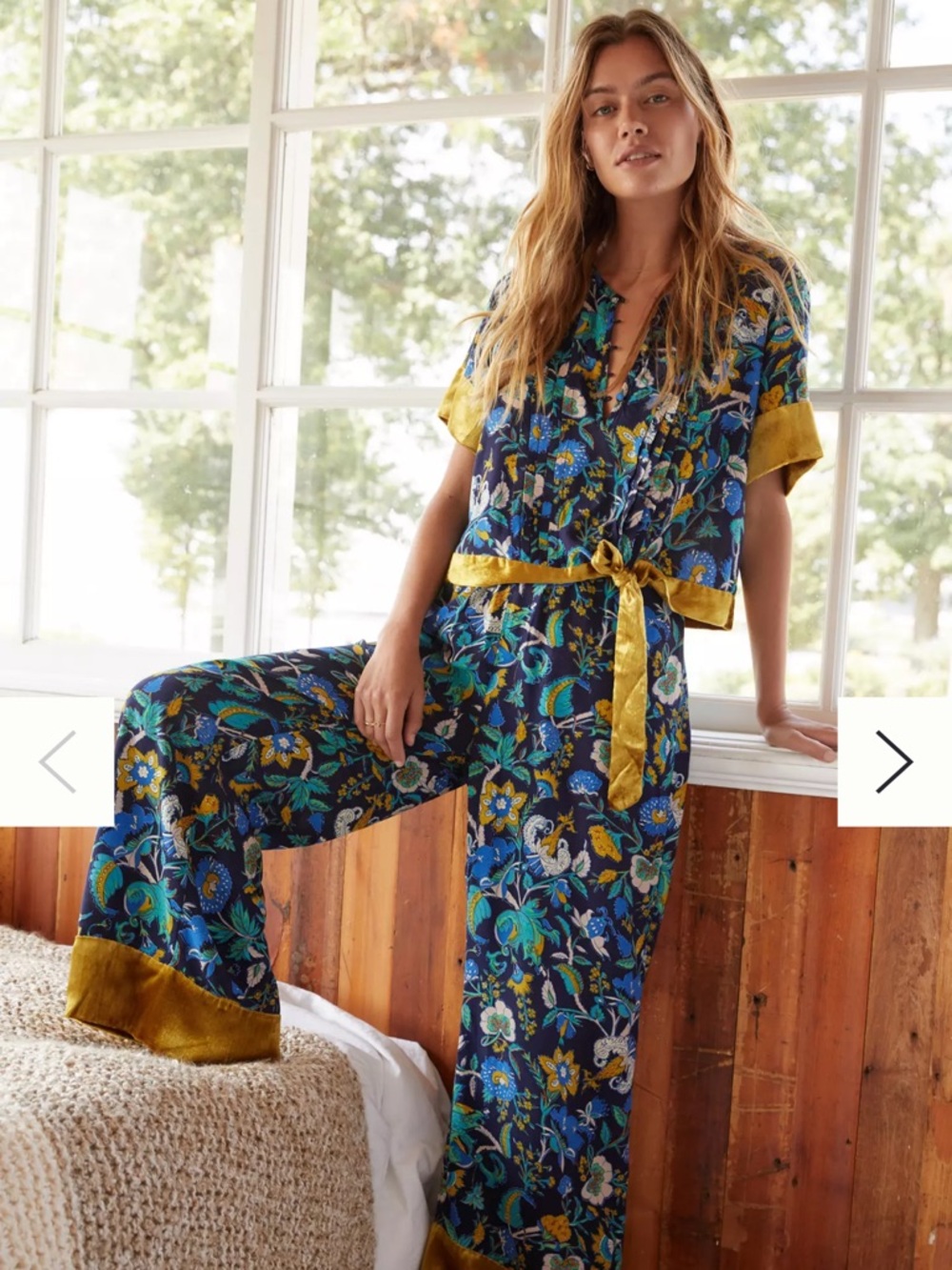 Anthropologie Clara Pants wide-leg blue floral M lounge sleep